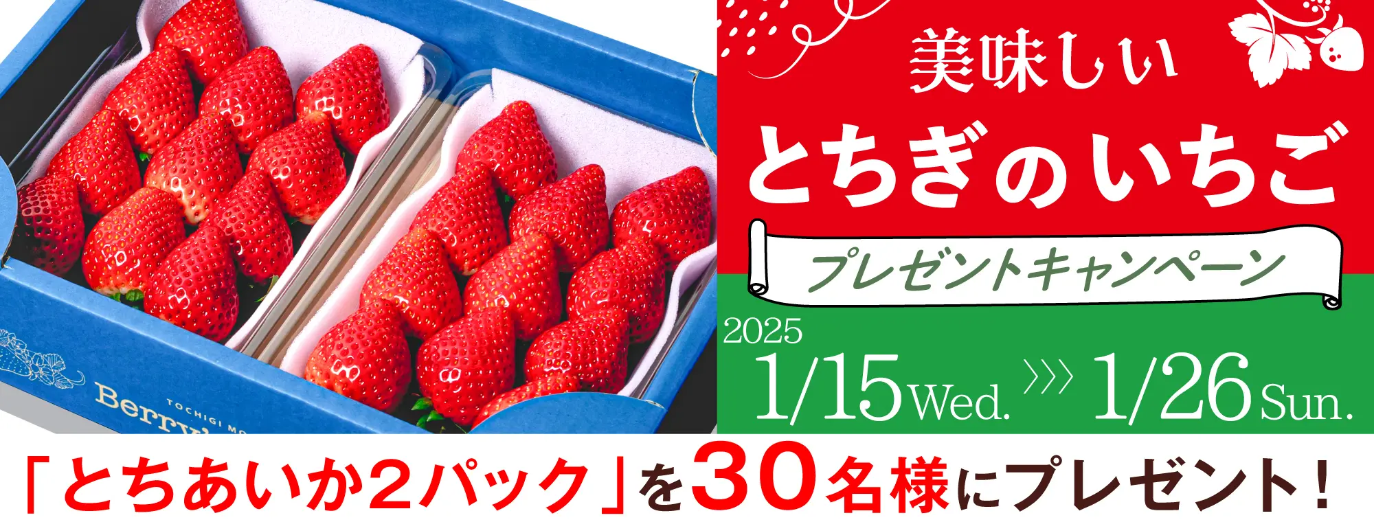 美味しいとちぎのいちごプレゼントキャンペーン実施中！